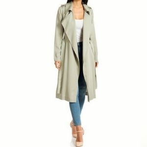 BADGLEY MISCHKA Angelina Trench Coat Lyocell Sage Green Size S NWT